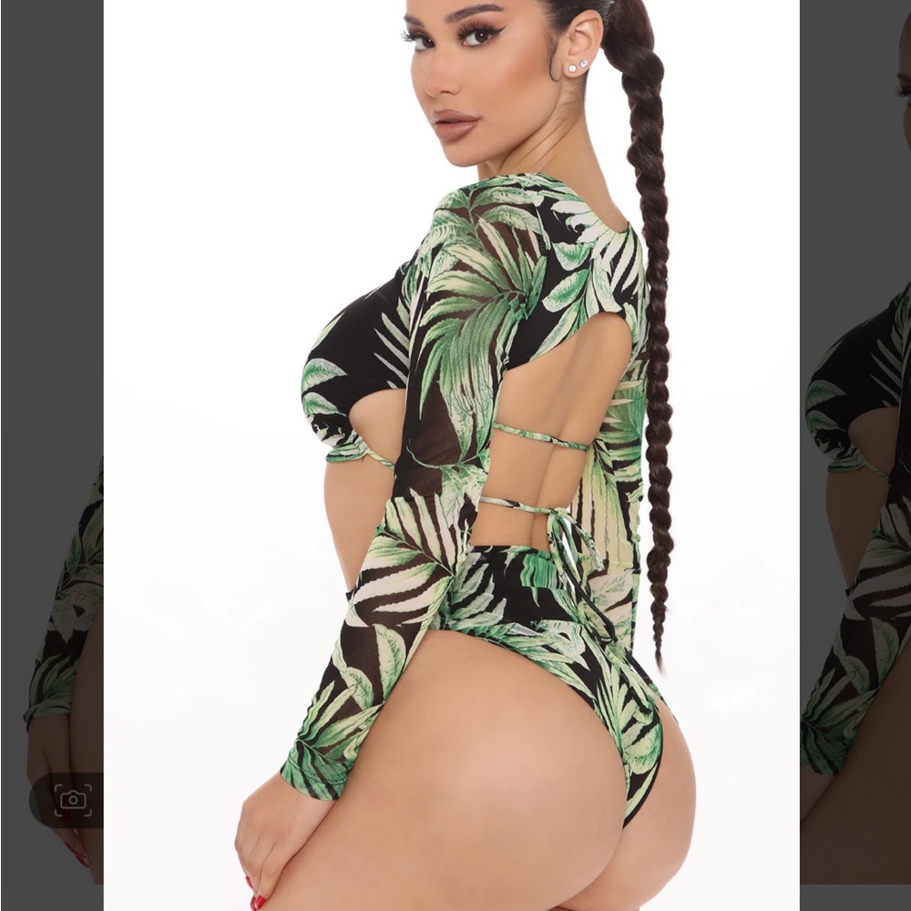 Fashion Nova Tropical Desire Cheeky 2 piece SUNsuit Green Combo